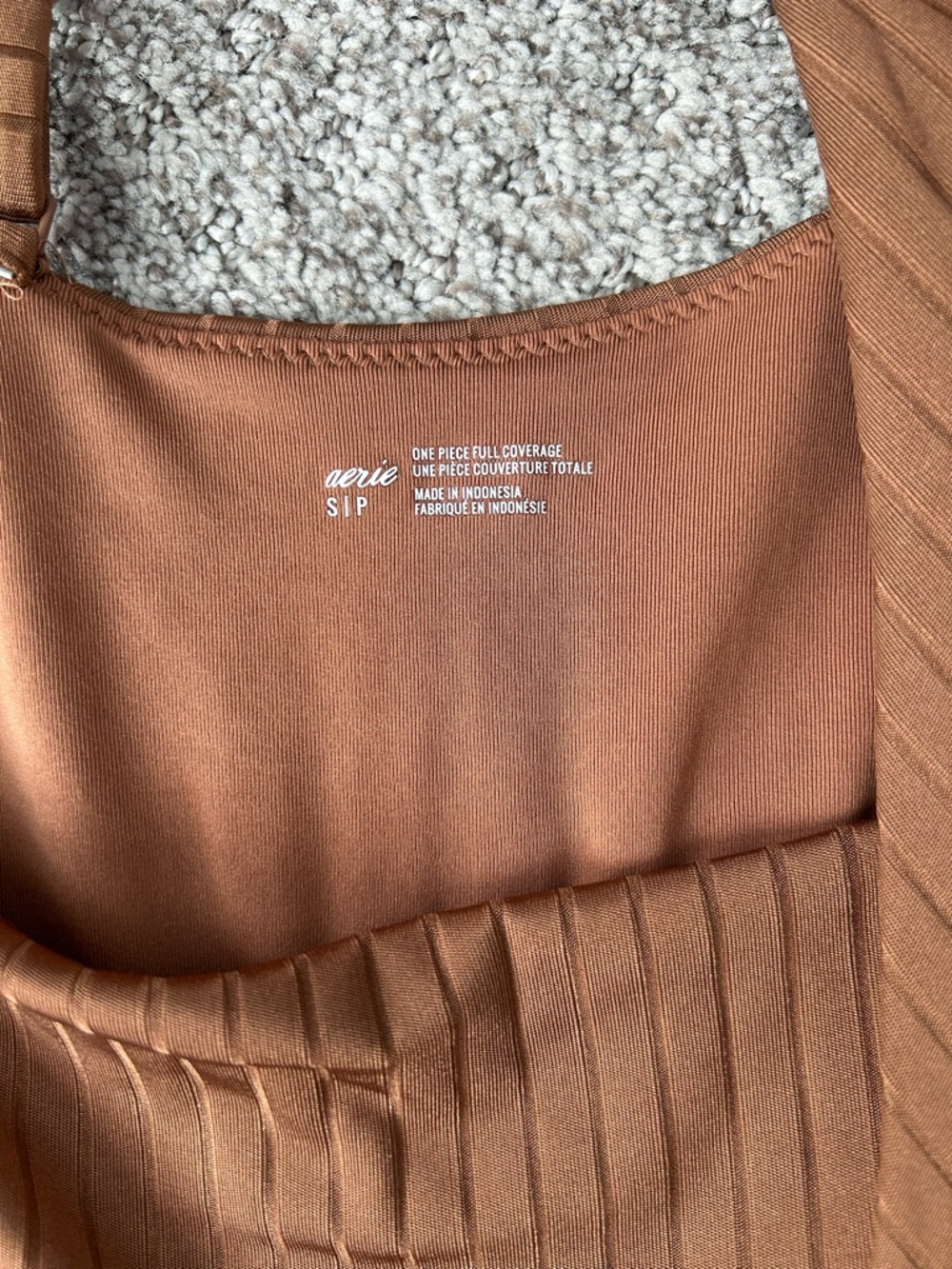 aerie Ribbed One-Piece Swimsuit in Warm Brown - Picture 8 of 9